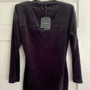 Cynthia Rowley black velour shoulder pad dress, M